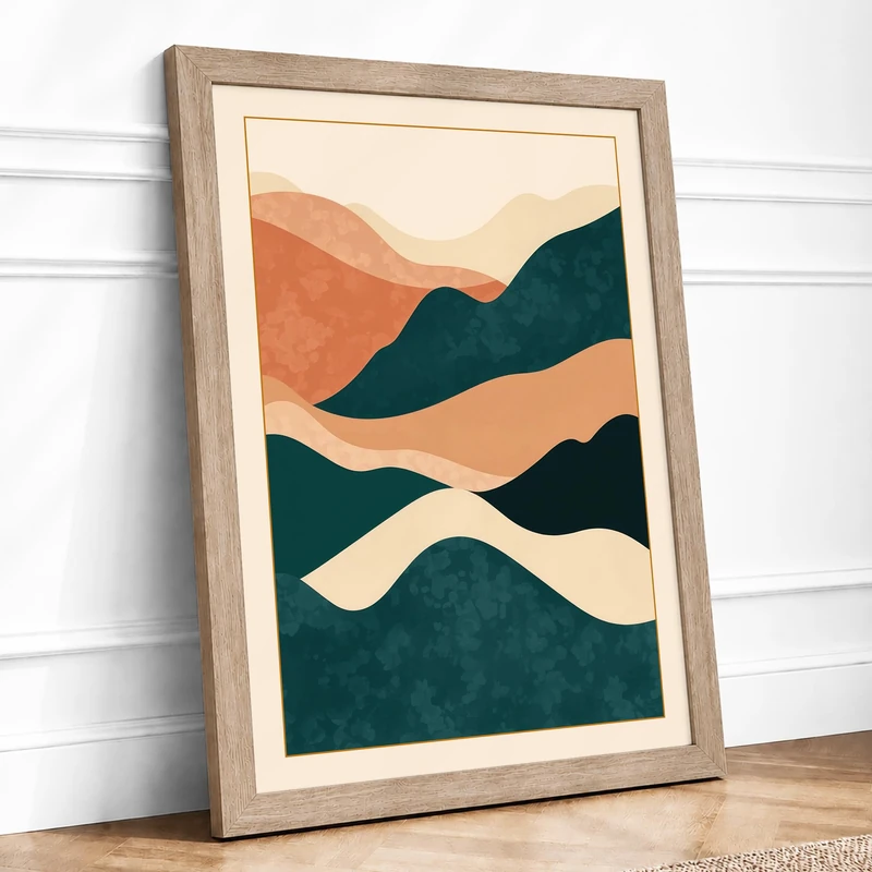 Peaceful Horizons Minimalist Framed Wall Art Print A1 (84.1×59.4cm) Oak, Wall Decor for Living Room, Bedroom, Office & Home, Ready to Hang, Art Gift