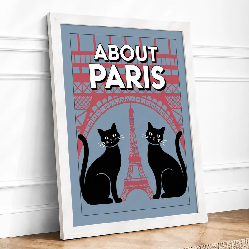 About Paris Retro Framed Wall Art Print A1 (84.1×59.4cm) White, Wall Decor for Living Room, Bedroom, Office & Home, Ready to Hang, Art Gift - Image 1