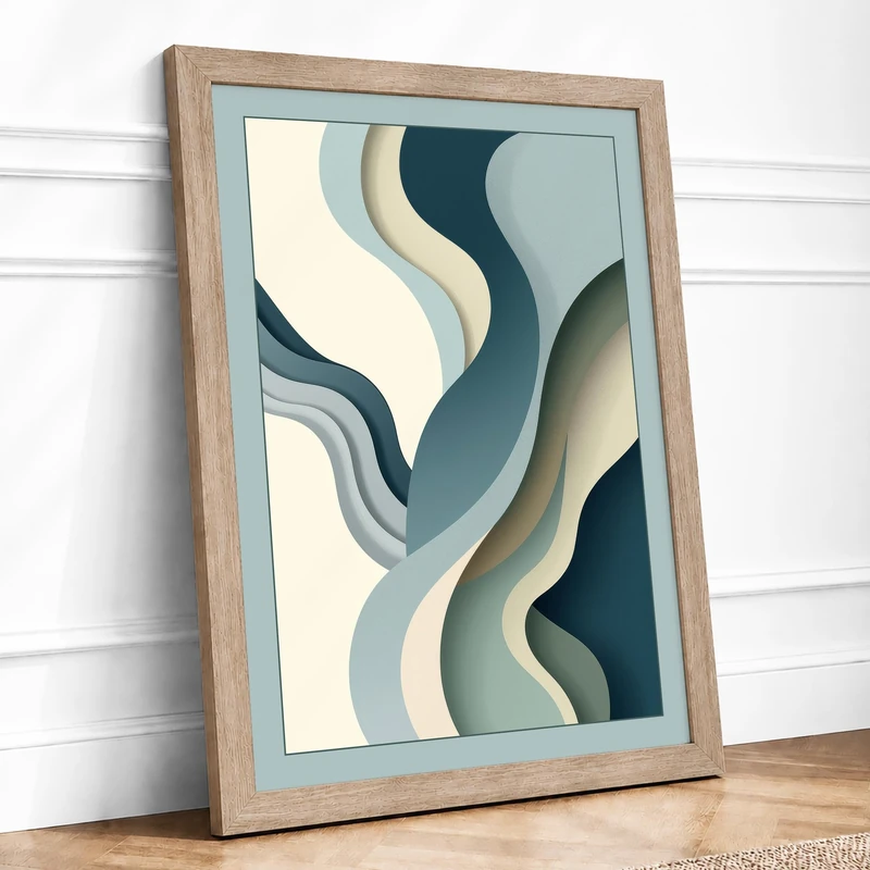 Layered Tidal Forms Minimalist Framed Wall Art Print A1 (84.1×59.4cm) Oak, Wall Decor for Living Room, Bedroom, Office & Home, Ready to Hang, Art Gift