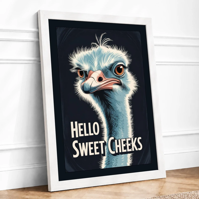 Hello Sweet Cheeks Modern Framed Wall Art Print A1 (84.1×59.4cm) White, Wall Decor for Living Room, Bedroom, Office & Home, Ready to Hang, Art Gift