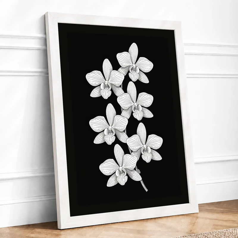 Orchid Spray Botanical Framed Wall Art Print A1 (84.1×59.4cm) White, Wall Decor for Living Room, Bedroom, Office & Home, Ready to Hang, Art Gift - Image 1