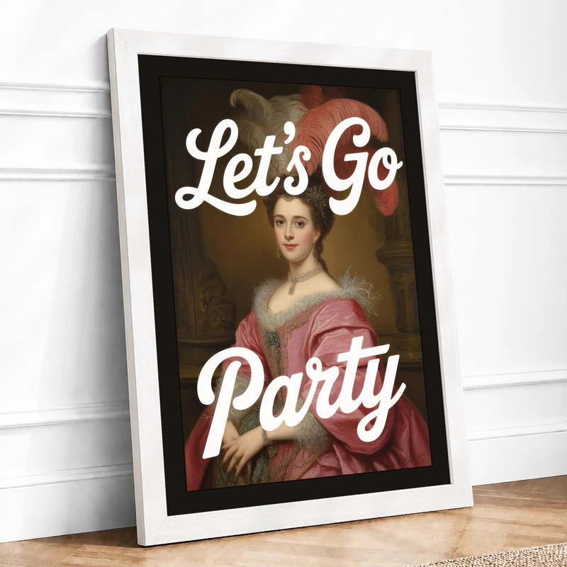 Let's Go Party Eclectic Framed Wall Art Print A1 (84.1×59.4cm) White, Wall Decor for Living Room, Bedroom, Office & Home, Ready to Hang, Art Gift