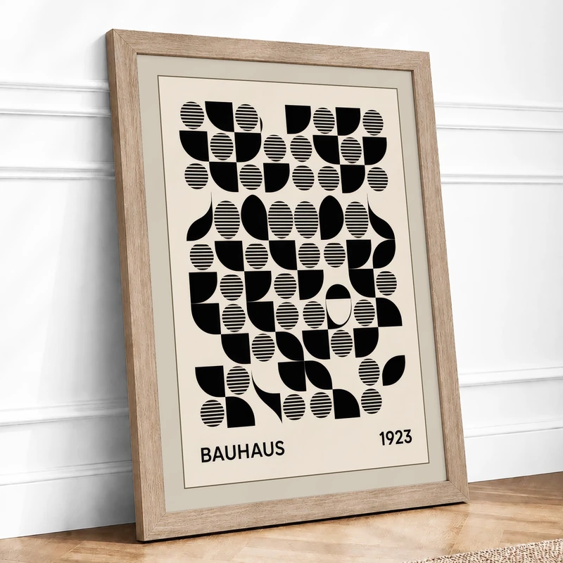 Bauhaus Grid Study Geometric Framed Wall Art Print A1 (84.1×59.4cm) Oak, Wall Decor for Living Room, Bedroom, Office & Home, Ready to Hang, Art Gift