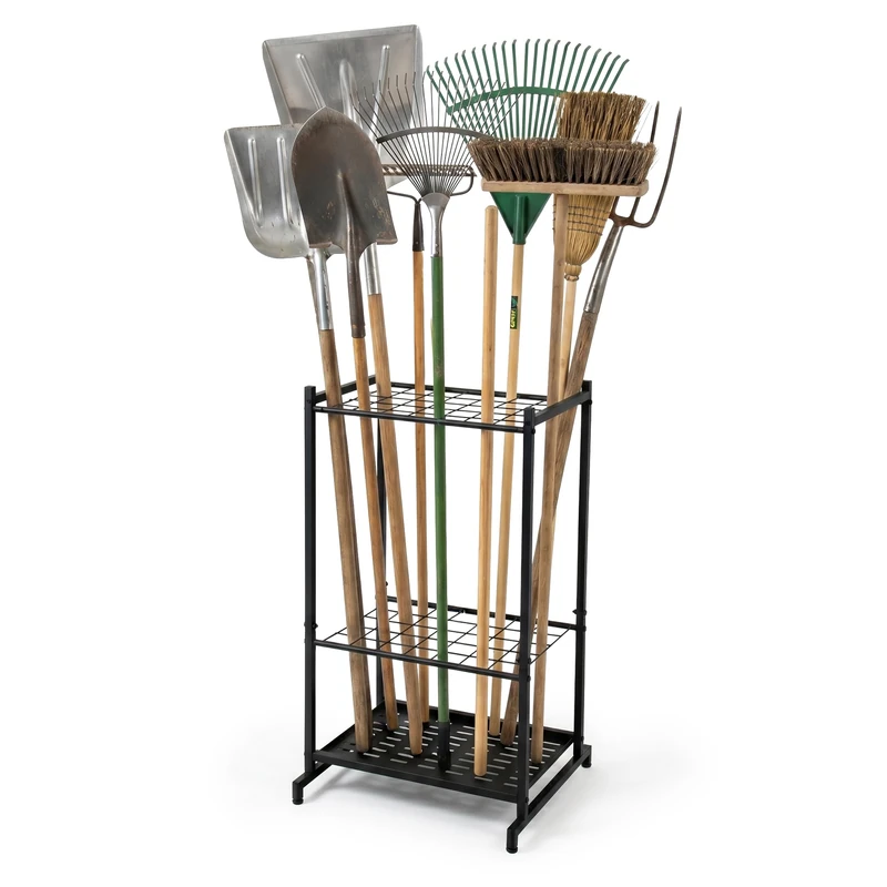 Relaxdays Garden Tool Rack, holds 35 tools, garage & shed, sturdy, black