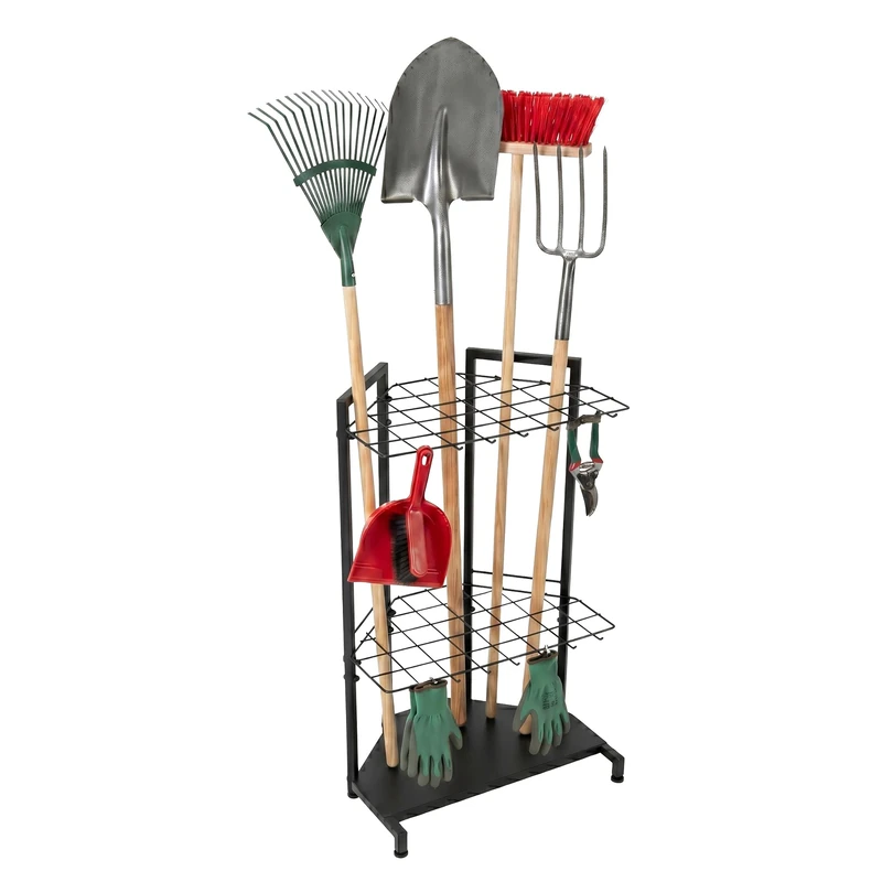 Relaxdays Garden Tool Rack, holds 34 tools, for corners & nooks, black