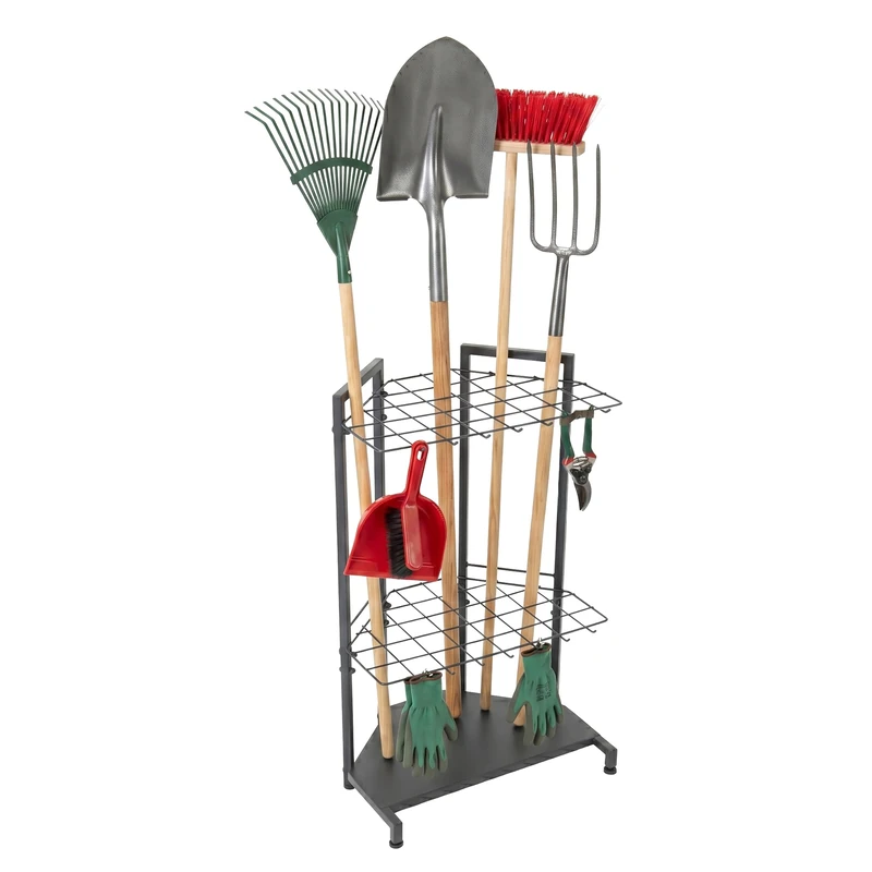 Relaxdays Garden Tool Rack, holds 34 tools, for corners & nooks, anthracite
