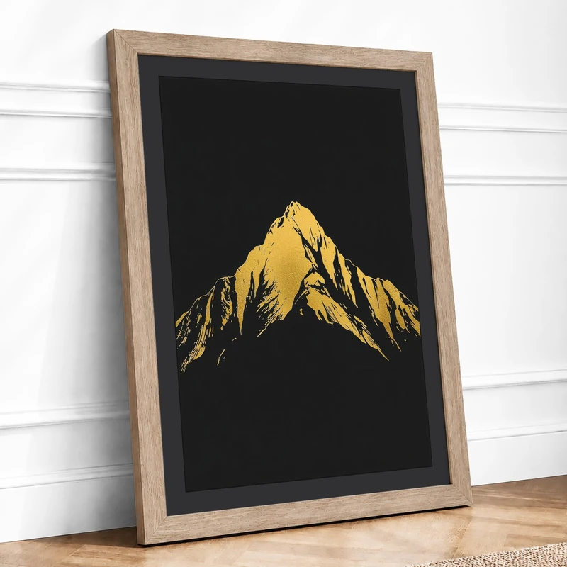Mountain at Dawn Minimalist Framed Wall Art Print A1 (84.1×59.4cm) Oak, Wall Decor for Living Room, Bedroom, Office & Home, Ready to Hang, Art Gift - Image 1