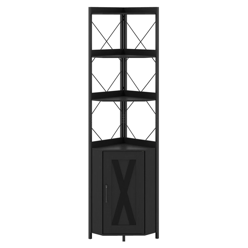 CASART 6-Tier Corner Shelf, Bookcase (Black, 38 x 38 x 180cm)