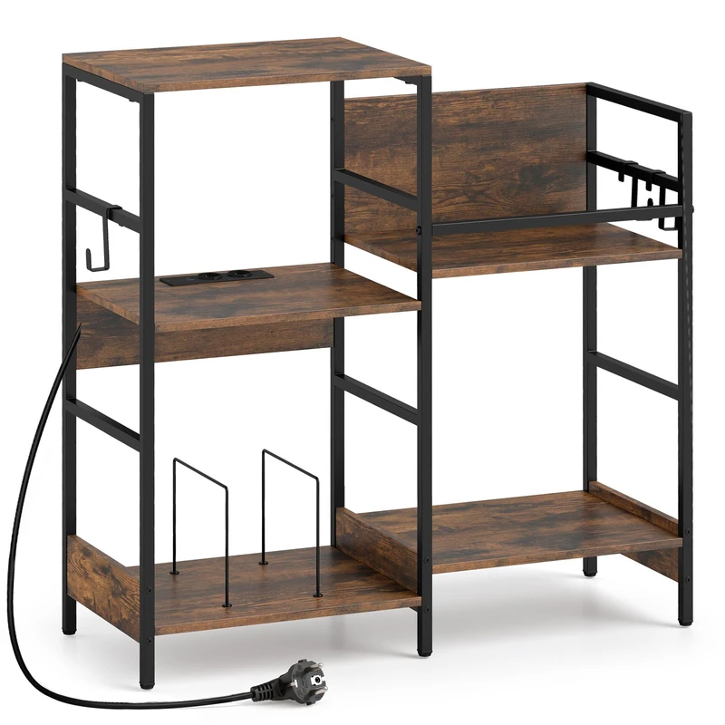 CASART Record Player Stand with Charging Station, Wooden Large Turntable Stand with Record Rack & Hanging Hooks, 3-Tier Albums Vinyl Storage Holder Display Shelf for Living Room Bedroom