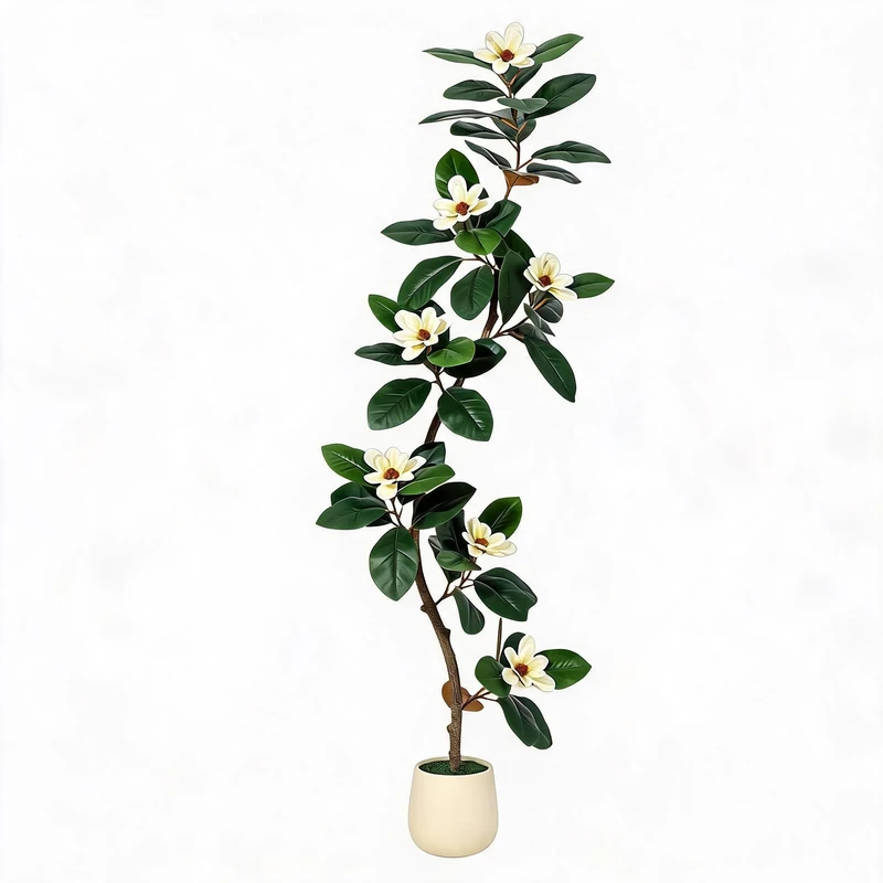 GarveeLife Artificial Plants Large 180 cm, Artificial Magnolia Tree in Planter, Artificial Plant with Magnolia Flowers, Easy Care, Artificial Plant Tree Decoration for Living Room, Office, Outdoor and