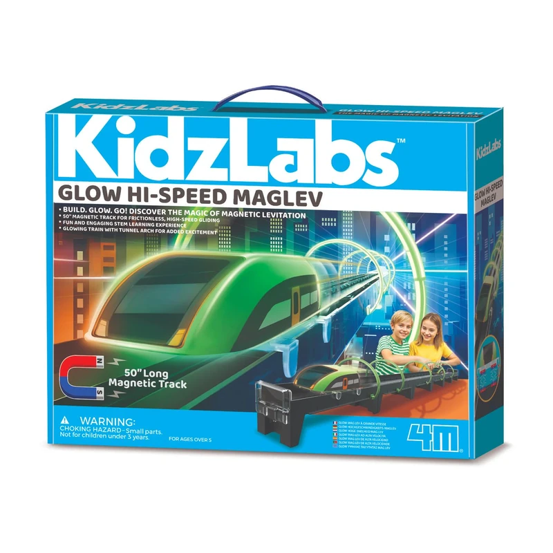 4M Glow Hi-Speed Maglev | Magnetic 50 Inch Train Track with Glowing Train & Tunnel | STEM Science Toys for Boys & Girls | Educational Kids Toys | Cool Railway Gifts | Suitable for Age 5+ Year Olds