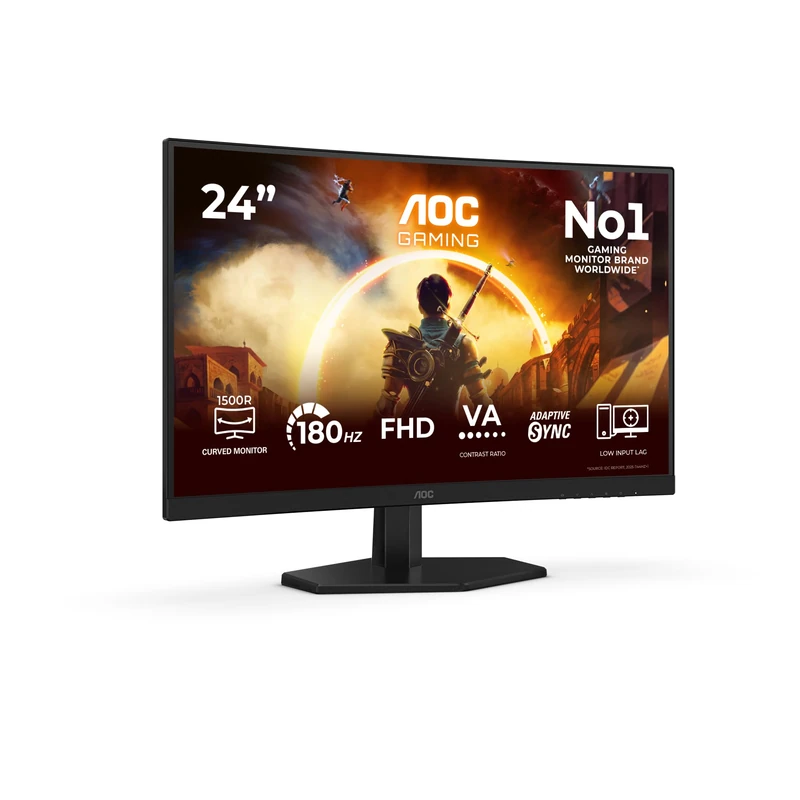 AOC C24G42FE 24 inch FHD Monitor Curved, 180Hz, VA Panel, 4ms GtG, Adaptive Sync, HDR10, FreeSync, (1920x1080 HDMI 1x 1.4 DP 1x 1.2) Black