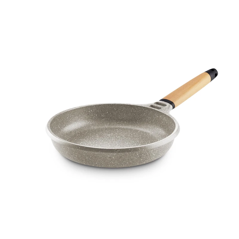 Castey - Stone Ceramic Frying Pan 28 cm, Grey Finish, Removable Handle in Natural Wood, Cast Aluminum, Non-Stick Ceramic Durion PFAS Free, Full Induction, Suitable for All Kitchens