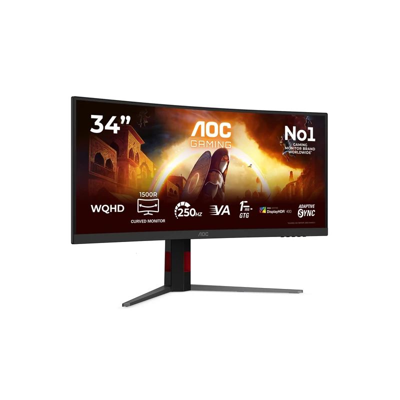 AOC CU34G4ZCA 34 inch UW-QHD Monitor Curved, 240Hz, Fast VA Panel, 1ms GtG, Adaptive Sync, HDR400, FreeSync Premium, Height Adjustment, (3440x1440 HDMI 2x 2.1 DP 1x 1.4 USB Hub) Black