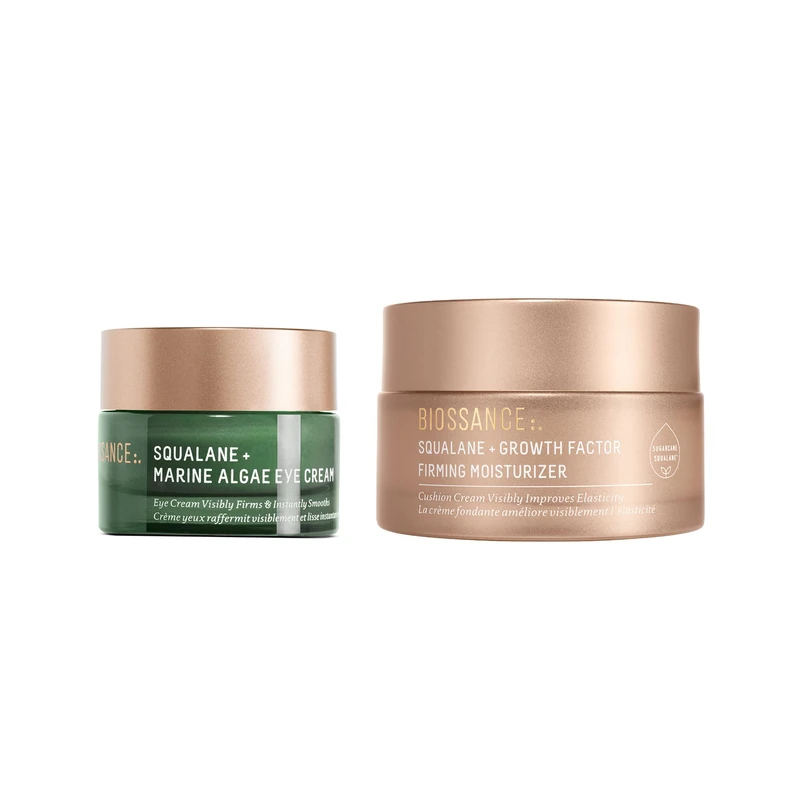 BIOSSANCE Lift & Renew Duo - Firming Moisturiser + Marine Algae Eye Cream Set - Squalane Hydration, Smooth Fine Lines, Lift & Firm Skin, Anti-Aging Skincare Bundle