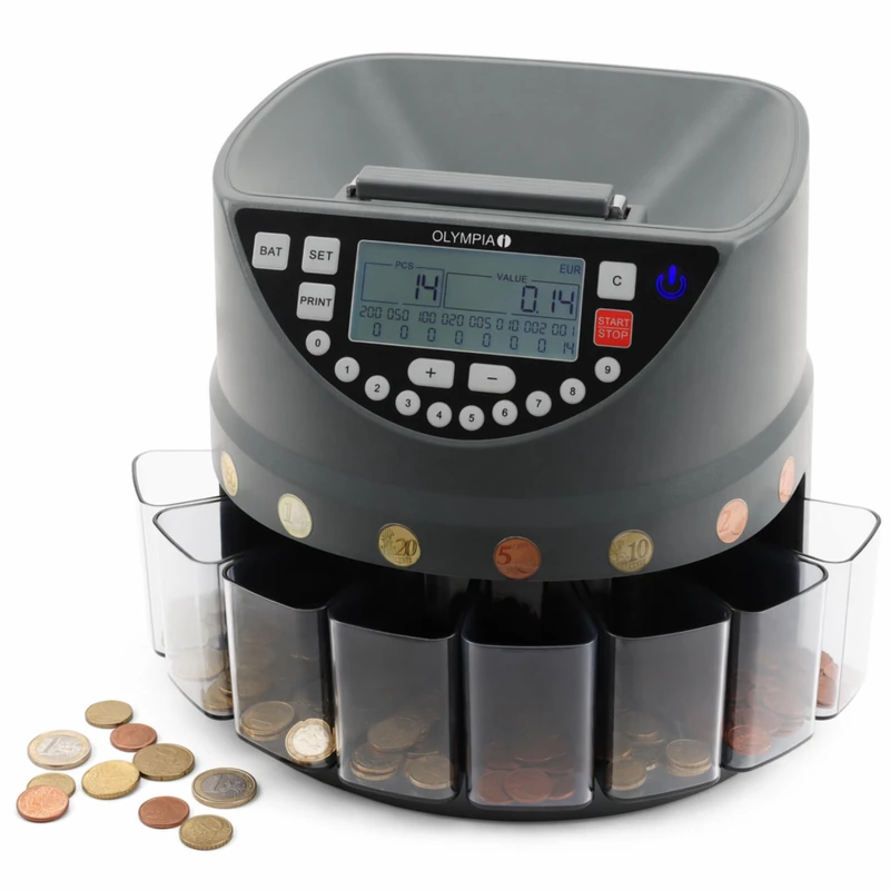 Olympia CC 300 Coin Counter, Euro Coin Sorter, 270 Coins/Min, 8 Sorting Containers, LCD Display, Printer Port - Image 1