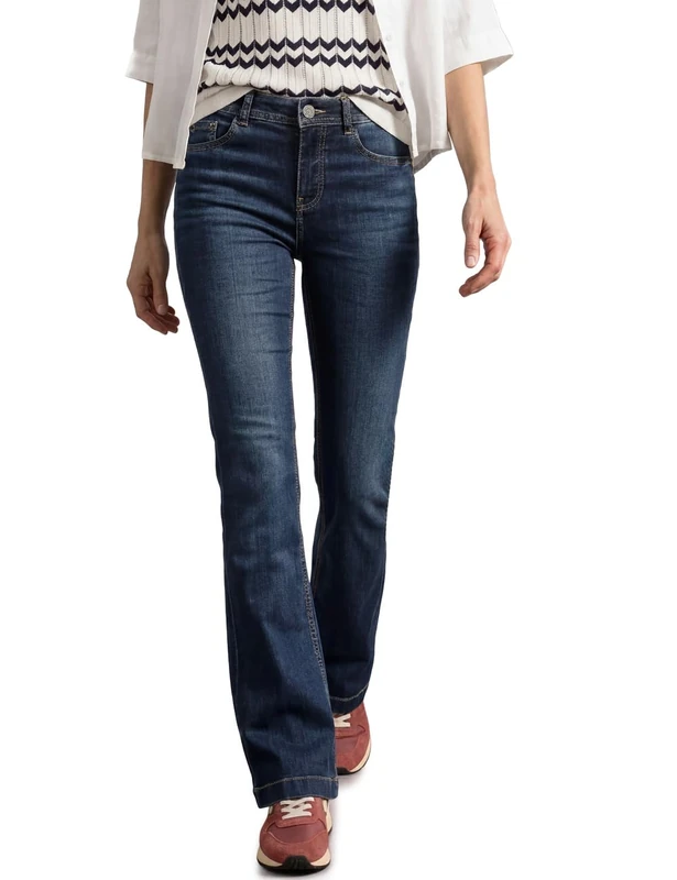 Street One High Waist Bootcut Jeans in Slim Fit Dark Blue Washed 26