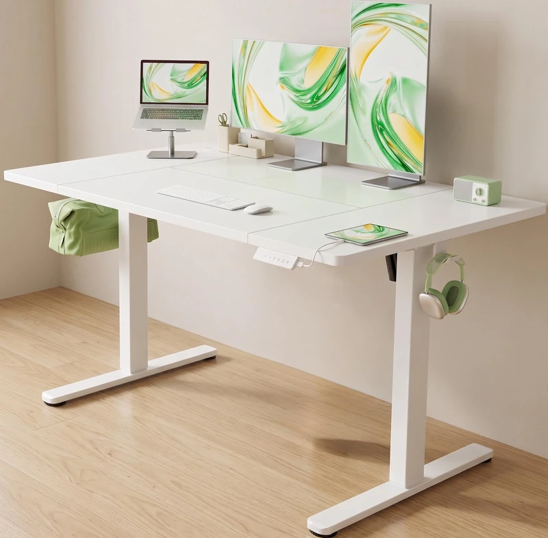 Marsail Electric Standing Desk 160x81 cm, Height Adjustable Sit Stand Desk with USB-A Charging, 4 Memory Modes, 80kg Load, Stable Lift, Hooks & Cable Management, Computer Desk Home Office