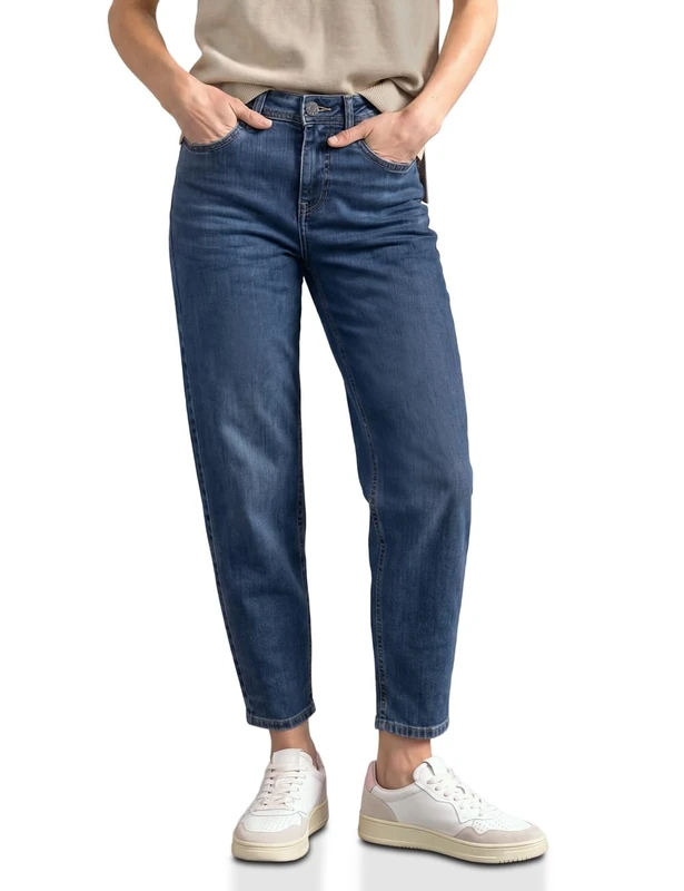 Street One High Waist Barrel Leg Jeans in Loose Fit Medium Blue Washed 29