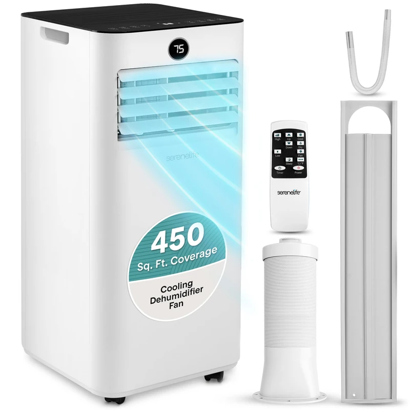 SereneLife Portable Air Conditioner 9000 BTU – Compact AC Unit with Window Kit, 3 Modes Cooling Dehumidifier Fan, Silent Low Energy with LED Display Remote Control