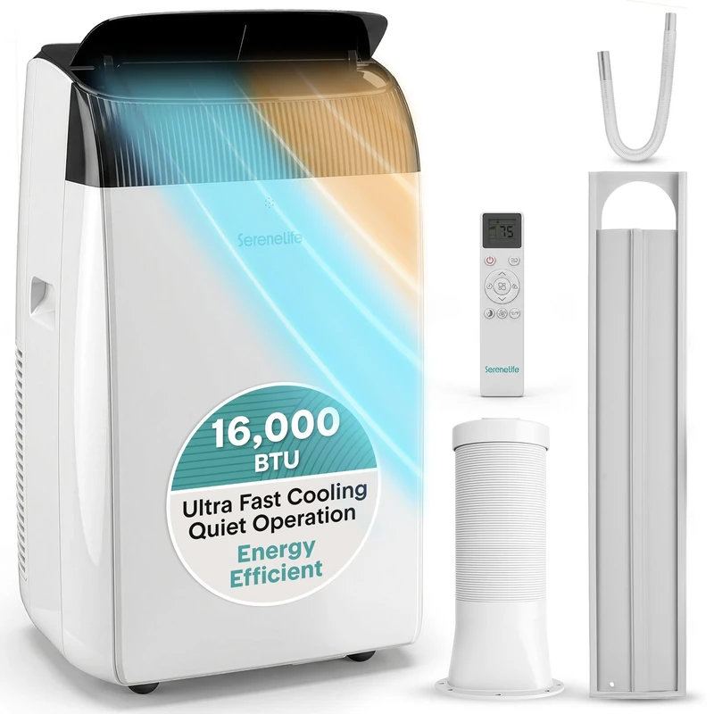 SereneLife Portable Air Conditioner 16000 BTU Air Conditioning Unit, 3 in 1 Portable AC with Dehumidifier, Smart Mode, Turbo Mode & Window Kit - Image 1