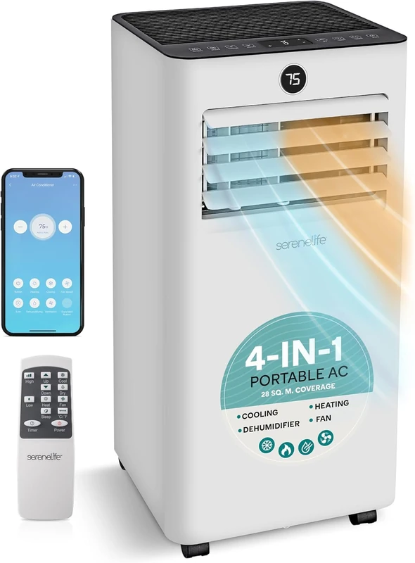 SereneLife- Portable Air Conditioner 7000 BTU 4-in-1 with Heat & Dehumidifier, WiFi Air Conditioning Unit – Quiet AC Unit for Bedroom, Home & Office, Window Kit Included