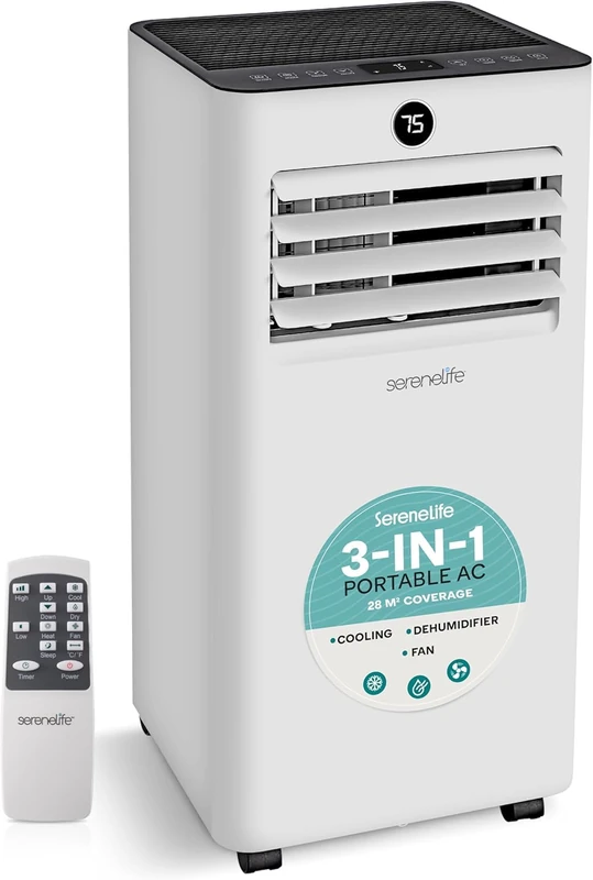 SereneLife Portable Air Conditioner 7000 BTU, Compact AC Unit with Front Display, Dehumidifier & Fan for Rooms up to 28 m², Quiet Energy Efficient Cooling with Remote, Window Kit, White - Image 1