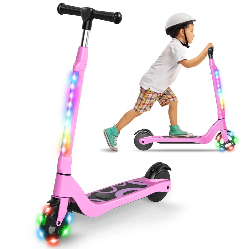 SISIGAD Electric Scooter for Kids Ages 6-12, Kids Electric Scooter with Adjustable Height, Teen Scooter with Light Up Wheels, Max Range 4KM and 10km/h Speed, Kick Scooter Best Gift for Boy Girls