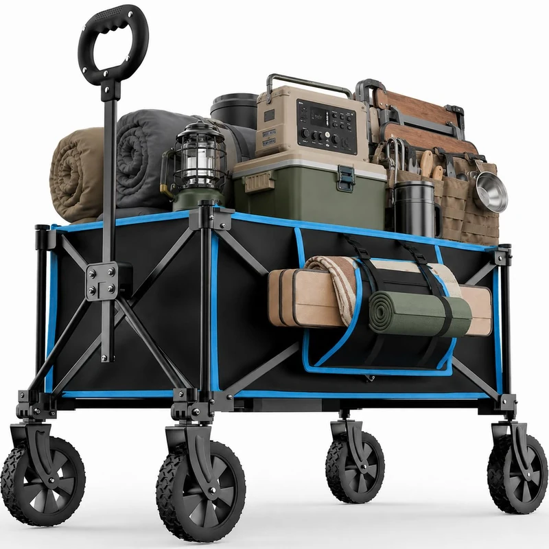 Morpilot Folding Festival Trolley on Wheels - Foldable Camping Cart 150lbs Pull Along Wagon Heavy Duty Trolley for Beach Shopping Fishing Picnic Outdoor - Image 1