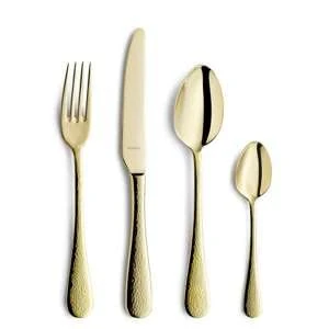 Amefa Sierra Cutlery Set, 24-Piece, 18/10 Stainless Steel, Champagne Gold PVD Finish, Hammered Design, Dishwasher Safe, Service for 6