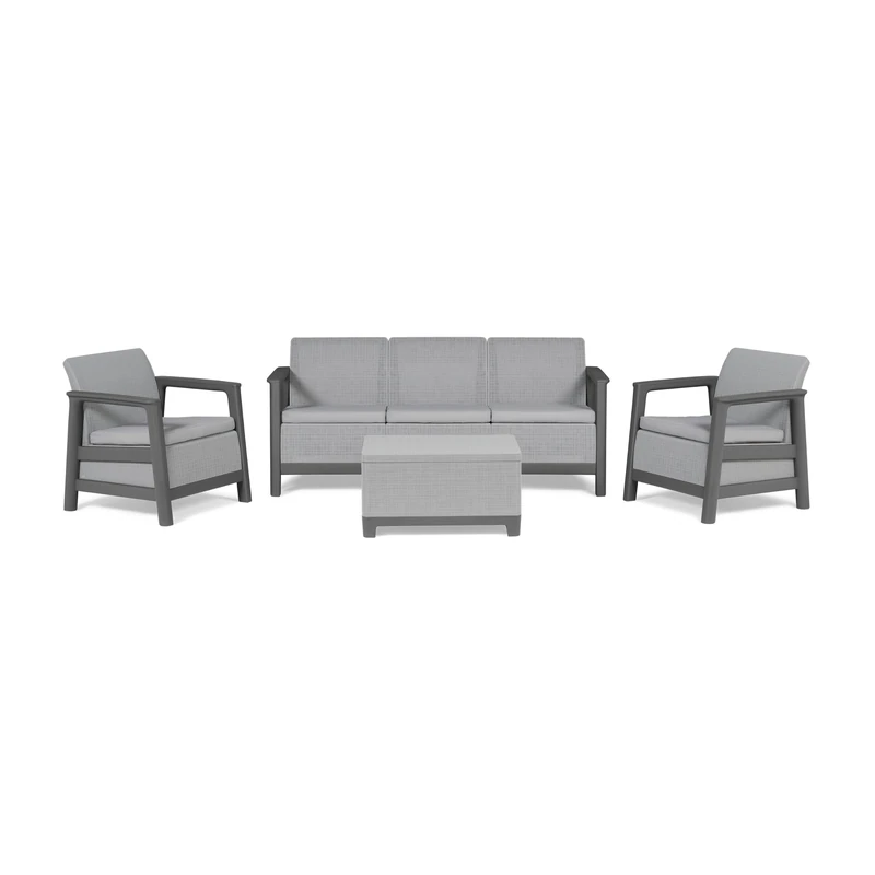 Keter Scandi Linea 5 Seater Garden Lounge Set - Storm Grey | Outdoor Sofa & Armchairs Set with Storage Table | Weather-Resistant, UV-Protected Garden Patio Furniture
