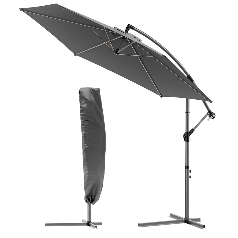 VOUNOT® 3m Cantilever Garden Parasol, Banana Patio Umbrella with Crank Handle and Tilt for Outdoor Sun Shade, Dark Grey