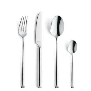 Amefa Metropole Cutlery Set for 6, 24 Piece, Stainless Steel, Mirror Polish Finish, Dishwasher Safe, Modern Silver Tableware, Gift Box Included