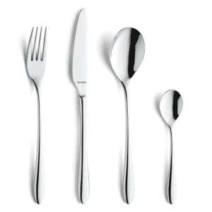 Amefa Cuba 24 Piece Cutlery Set for 6, Premium Stainless Steel Tableware Set, Contemporary Mirror Polished Finish, Dishwasher Safe, Modern Silver Cutlery with Gift Box