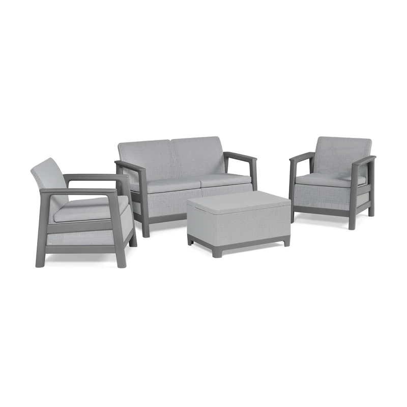 Keter Scandi Linea 4 Seater Garden Lounge Set - Grey | Outdoor Sofa & Armchairs with Storage Table | Weather-Resistant Garden Patio Furniture