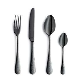 Amefa Sierra Cutlery Set, 24-Piece, Black, 18/10 Stainless Steel, PVD Matte Finish, Modern Hammered Design, Dishwasher Safe, for 6 People