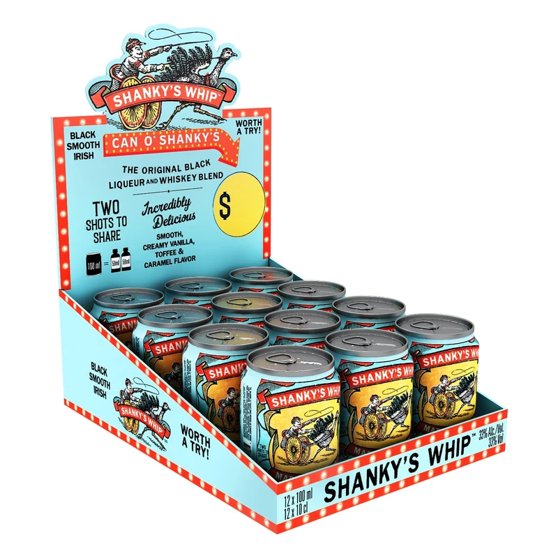 Shanky’s Whip Black Irish Whiskey Liqueur Cans | 12 x 100ml | 33% ABV | Caramel & Vanilla Flavour | Irish Whiskey Liqueur | Mini Cans | Vegan & Gluten Free