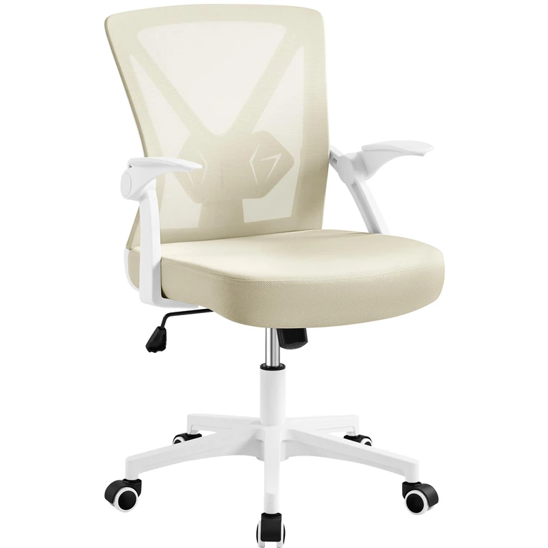Yaheetech Ergonomic Desk Chair with Flip-up Armrest Lumbar Support Beige