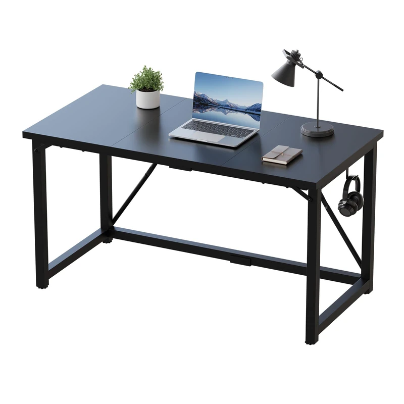 JUMMICO 140×50cm Computer Desk, Compact Home Office Writing Desk, Study Laptop Workstation for Limited Space, Quick Assembly, Metal Frame, Black - Image 1