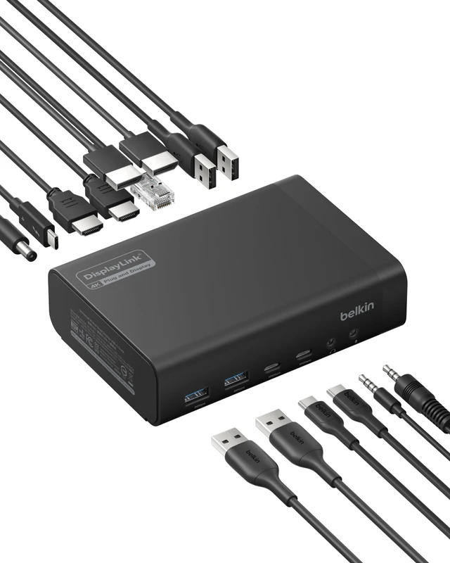Belkin Connect 14-in-1 Docking Station 140W, Dual Display USB C Dock with 4K@60Hz Support, DisplayLink Technology - USB C Dock with 10Gbps Data Transfer, 1Gb Ethernet Port - Laptop Expansion Hub