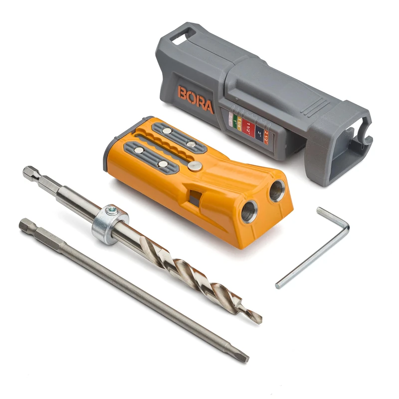 BORA Pro Compact Pocket Hole Jig, Auto-Adjusting Complete Pocket Hole Joinery System Including Square Driver Bits, Color-Coded System, Durable Metal Body, Non Slip Pads for Stability, BR-A170325-EM