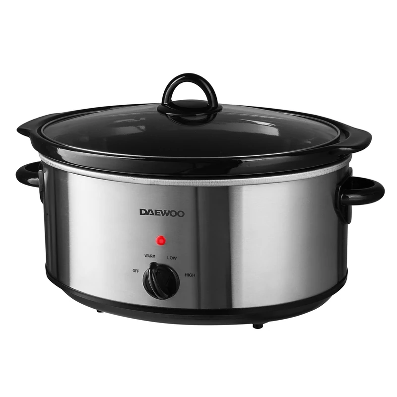 Daewoo 6.5L Slow Cooker with Removable Ceramic Bowl and Knob Control, Silver