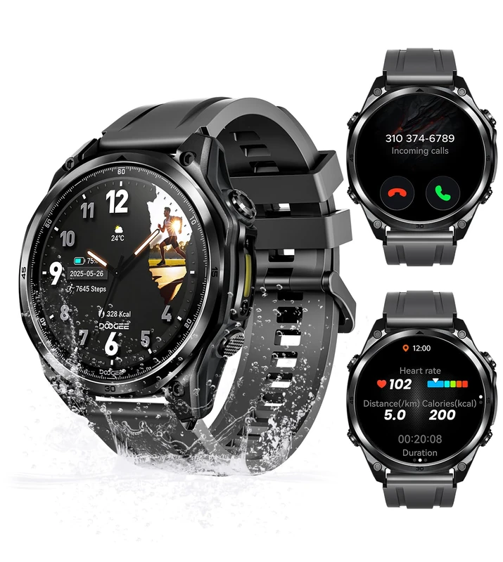 DOOGEE ANYWISE W1 LITE Smartwatch for Men,1.43''AMOLED Tactical Smart Watch for Android/IOS, 5ATM Fitness Tracker, 170+ Sports Modes, Answer/Make Calls/12 Days Battery/Heart Rate/SpO2/Sleep Monitor