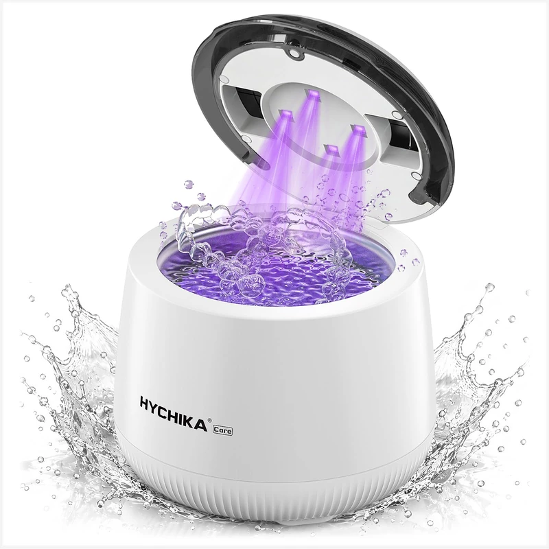 Ultrasonic Retainer Cleaner with UV-C,Waterproof 48kHz Dental Sonic Pod with Timer,4 Modes,200mL Cleaning Machine for Denture,Aligners,and Mouthguard,White