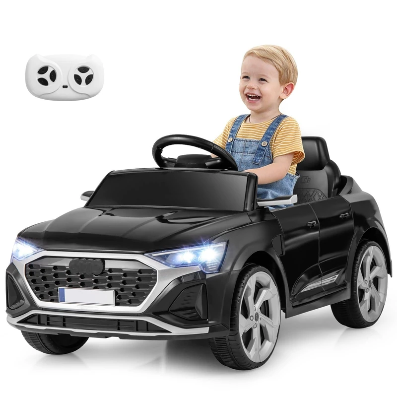 GYMAX Kids Ride on Car, 12V Battery Powered Car (Dark + Sliver)