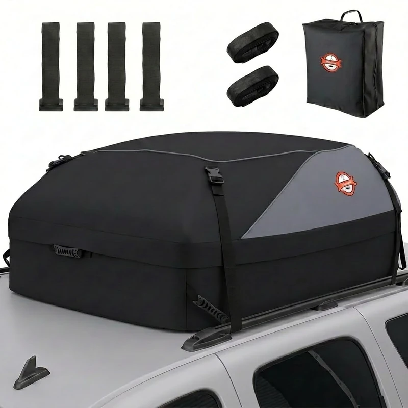 15 Cubic Feet/430L Car Roof Bag, Waterproof Car Roof Storage Box | Heavy Duty Roof Boxes for Cars with Roof Bars or No Rack | With Reinforced Straps, Door Hooks & Storage Bag |