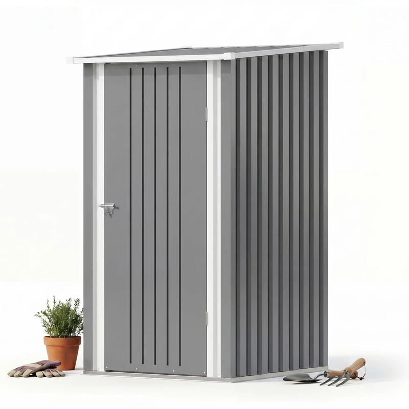 JUMMICO 3.3x3.4ft Small Metal Garden Shed Outdoor Tool Storage for Garden Equipment Bikes Wheelie Bins Weatherproof Ventilated Secure Shelter for Patio Backyard Allotment,Gris