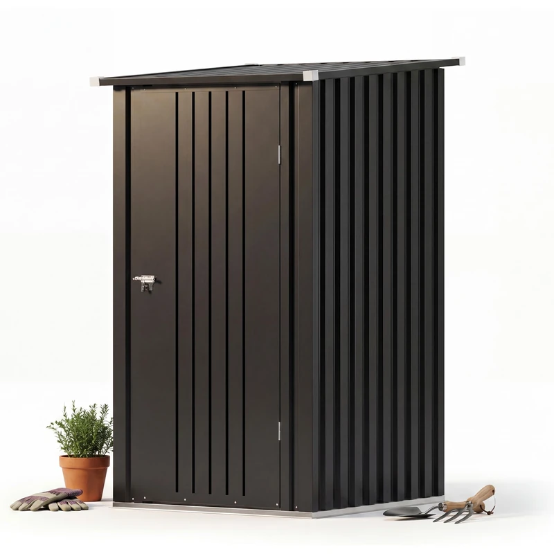 JUMMICO 3.3x3.4ft Small Metal Garden Shed Outdoor Tool Storage for Garden Equipment Bikes Wheelie Bins Weatherproof Ventilated Secure Shelter for Patio Backyard Allotment,Black - Image 1