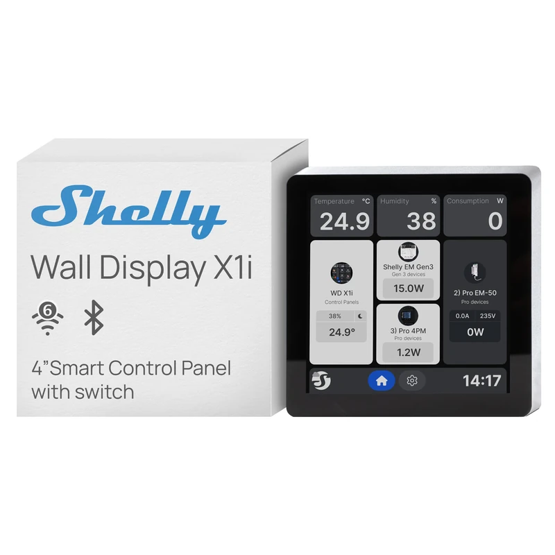 Shelly Wall Display X1i Silver - Smart Home Control Panel with 4 Inch Touchscreen, Wi-Fi 6 Dual Band, Bluetooth 5.0, Quad-Core CPU, Built-in 5A Relay, Gesture Sensor, Alexa Google Home SmartThings