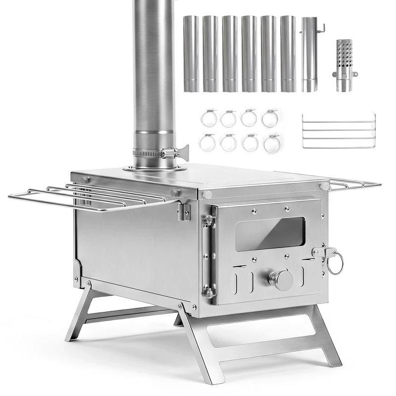 SPOTRAVEL Camping Tent Stove, Hot Tent Stove (Silver, 45 x 37 x 219cm)